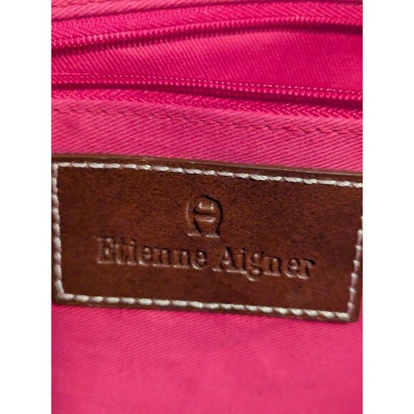 Etienne Aigner Large Classic Hot Pink Tote Bag Shoulder Bag Brown Buckle - Picture 15 of 16